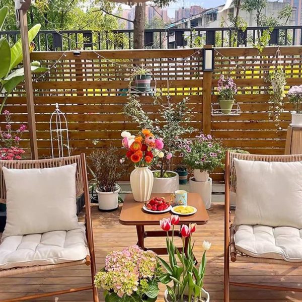 Traditional Rustic PE Weaving Rattan Imitation Wood Grain Alloy Frame Foldable Recliner Backrest Footrest For Outdoor Patio - Image 8