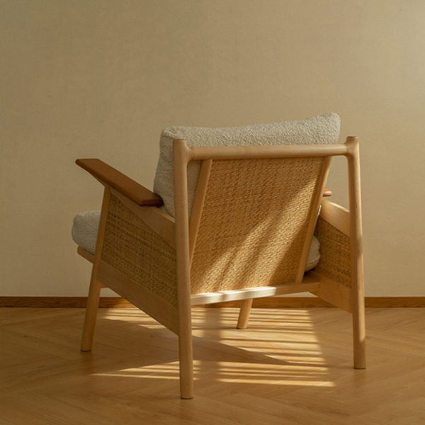 Contemporary Scandinavian Square Weaving Rattan Solid Wood Frame Accent Chair Backrest For Living Room - Image 10