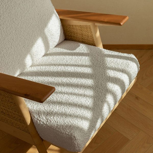 Contemporary Scandinavian Square Weaving Rattan Solid Wood Frame Accent Chair Backrest For Living Room - Image 7