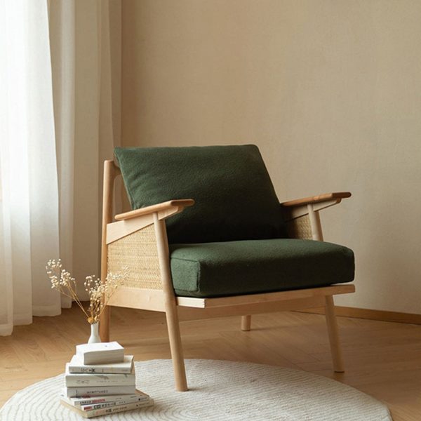 Contemporary Scandinavian Square Weaving Rattan Solid Wood Frame Accent Chair Backrest For Living Room - Image 17