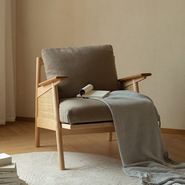 Contemporary Scandinavian Square Weaving Rattan Solid Wood Frame Accent Chair Backrest For Living Room - Image 3