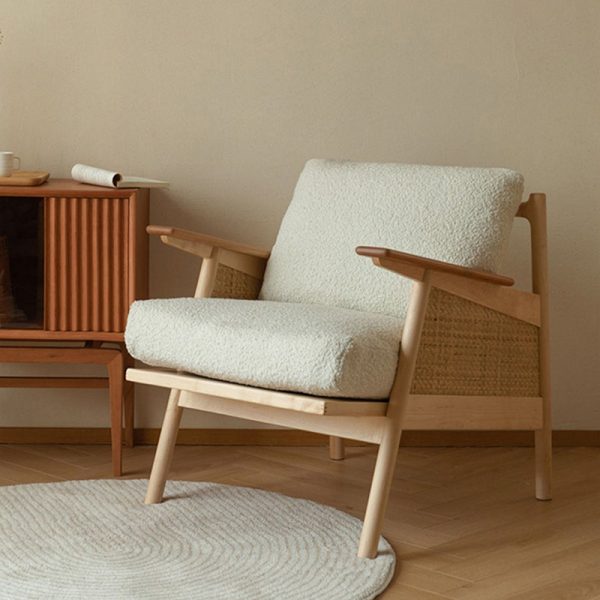 Contemporary Scandinavian Square Weaving Rattan Solid Wood Frame Accent Chair Backrest For Living Room - Image 18