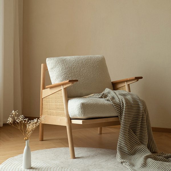 Contemporary Scandinavian Square Weaving Rattan Solid Wood Frame Accent Chair Backrest For Living Room - Image 19