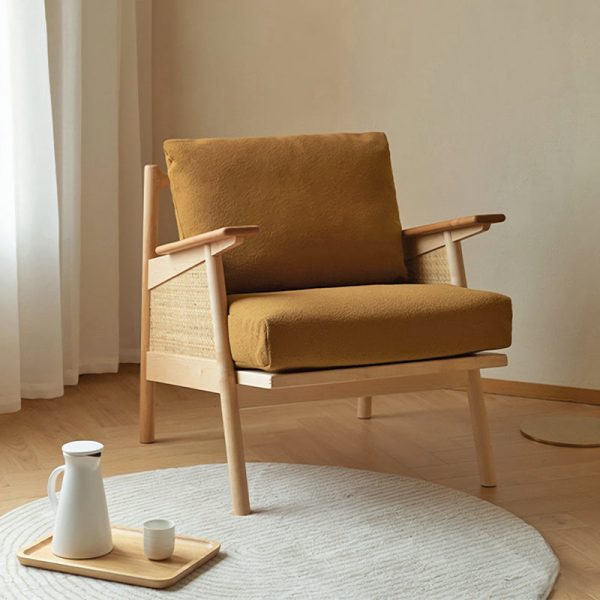 Contemporary Scandinavian Square Weaving Rattan Solid Wood Frame Accent Chair Backrest For Living Room - Image 20
