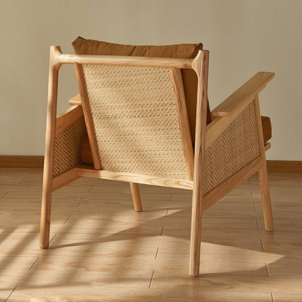 Contemporary Scandinavian Square Weaving Rattan Solid Wood Frame Accent Chair Backrest For Living Room - Image 11