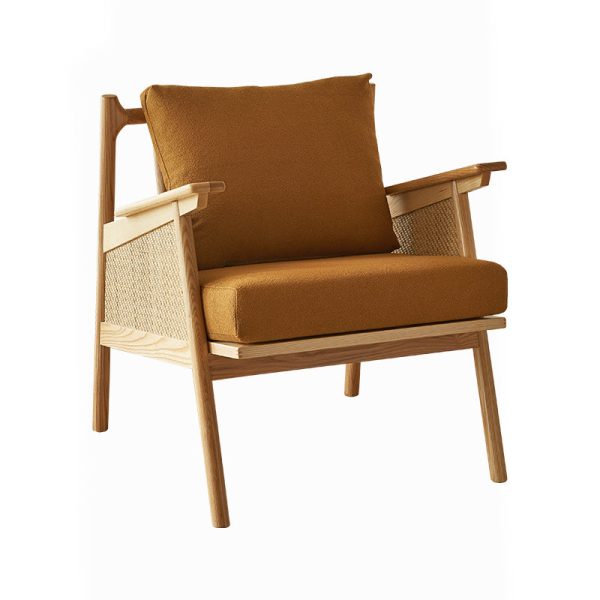 Contemporary Scandinavian Square Weaving Rattan Solid Wood Frame Accent Chair Backrest For Living Room - Image 24