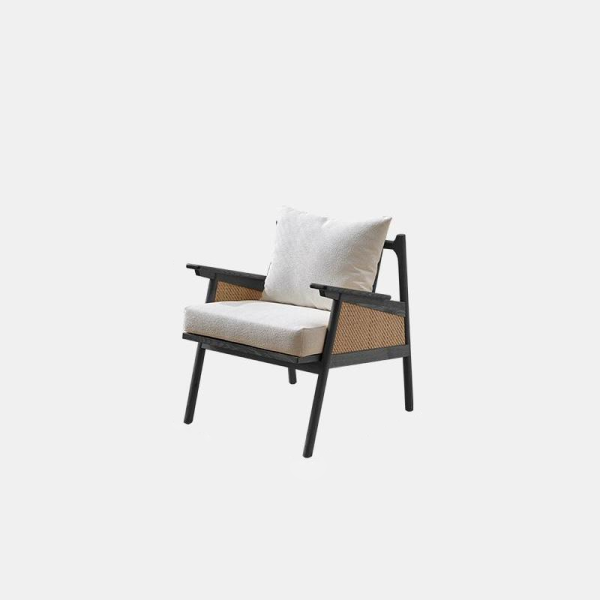 Contemporary Scandinavian Square Weaving Rattan Solid Wood Frame Accent Chair Backrest For Living Room - Image 25