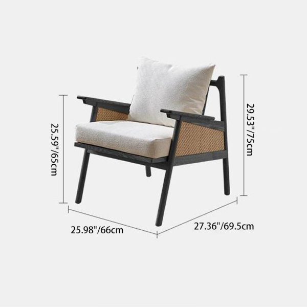 Contemporary Scandinavian Square Weaving Rattan Solid Wood Frame Accent Chair Backrest For Living Room - Image 4