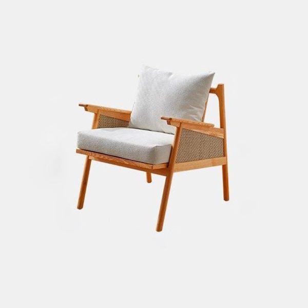 Contemporary Scandinavian Square Weaving Rattan Solid Wood Frame Accent Chair Backrest For Living Room - Image 22