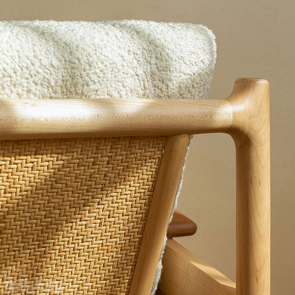 Contemporary Scandinavian Square Weaving Rattan Solid Wood Frame Accent Chair Backrest For Living Room - Image 5