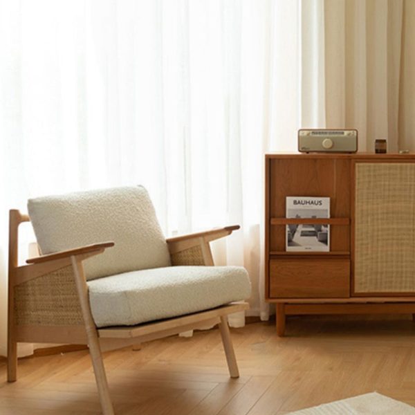 Contemporary Scandinavian Square Weaving Rattan Solid Wood Frame Accent Chair Backrest For Living Room - Image 21