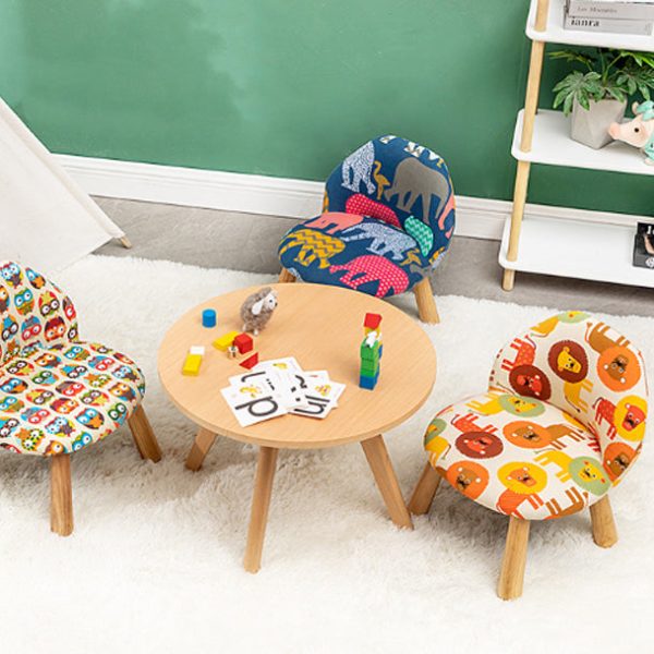 Contemporary Creative Cartoon Animal Pattern Fabric Solid Wood Low Stool For Bedroom - Image 2