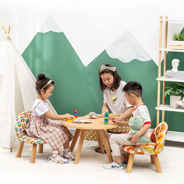 Contemporary Creative Cartoon Animal Pattern Fabric Solid Wood Low Stool For Bedroom - Image 13