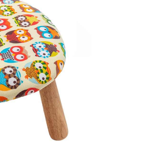 Contemporary Creative Cartoon Animal Pattern Fabric Solid Wood Low Stool For Bedroom - Image 6