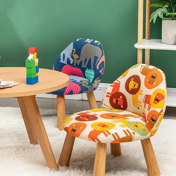 Contemporary Creative Cartoon Animal Pattern Fabric Solid Wood Low Stool For Bedroom - Image 12