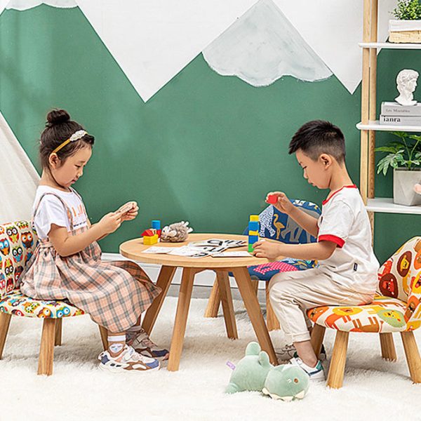 Contemporary Creative Cartoon Animal Pattern Fabric Solid Wood Low Stool For Bedroom - Image 10