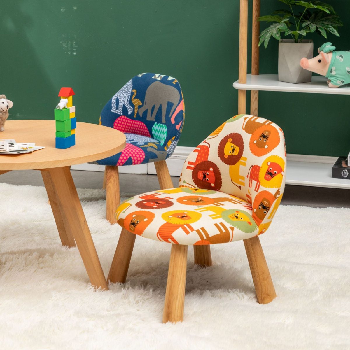 Contemporary Creative Cartoon Animal Pattern Fabric Solid Wood Low Stool For Bedroom - Image 3