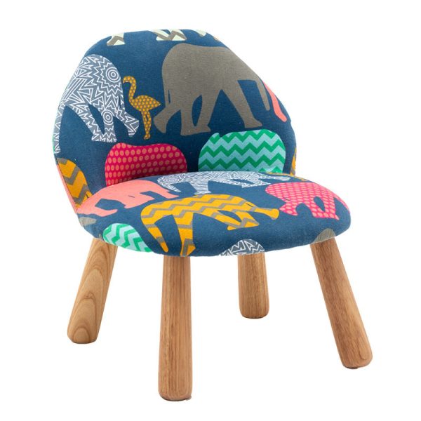 Contemporary Creative Cartoon Animal Pattern Fabric Solid Wood Low Stool For Bedroom - Image 15