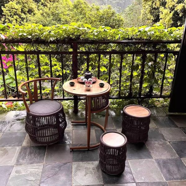 Traditional Vintage Round Aluminum Alloy PE Braided Rope Chair Arc Back For Living Room - Image 12