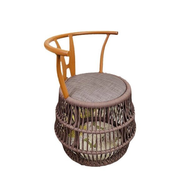 Traditional Vintage Round Aluminum Alloy PE Braided Rope Chair Arc Back For Living Room - Image 18