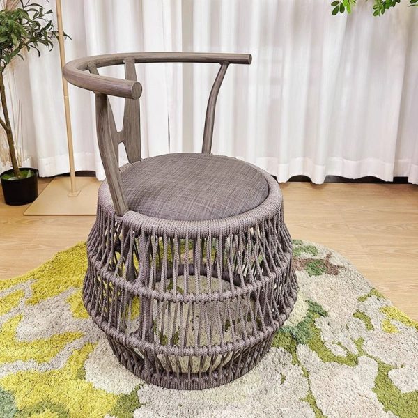 Traditional Vintage Round Aluminum Alloy PE Braided Rope Chair Arc Back For Living Room - Image 2