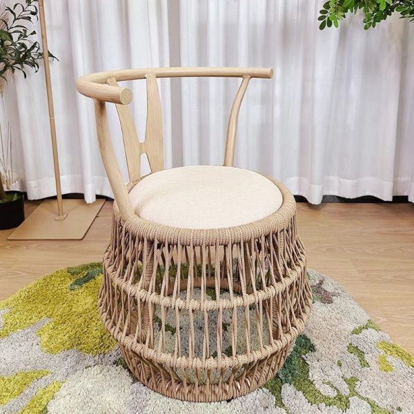 Traditional Vintage Round Aluminum Alloy PE Braided Rope Chair Arc Back For Living Room - Image 3