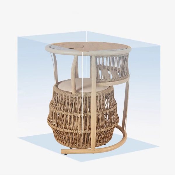 Traditional Vintage Round Aluminum Alloy PE Braided Rope Chair Arc Back For Living Room - Image 19