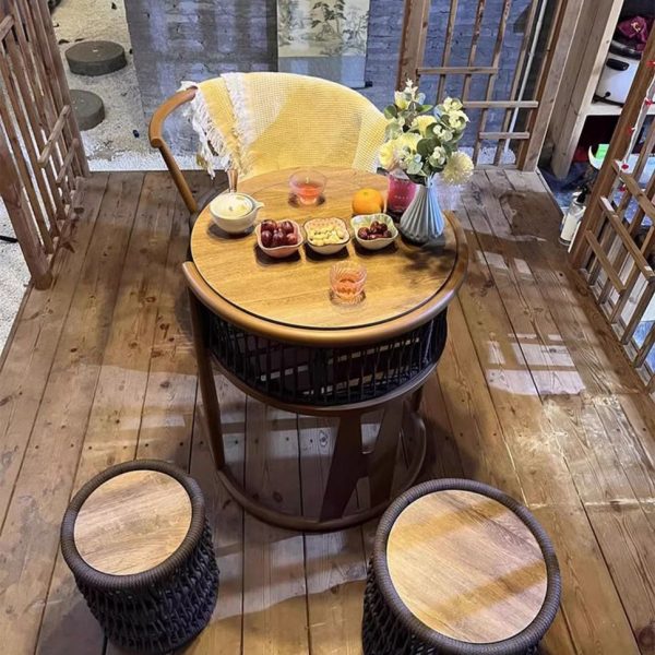 Traditional Vintage Round Aluminum Alloy PE Braided Rope Chair Arc Back For Living Room - Image 10