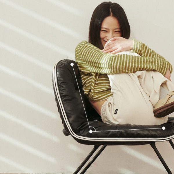 Contemporary Nordic Curved Leather Upholstered Portable Folding Accent Chair Backrest For Living Room - Image 8