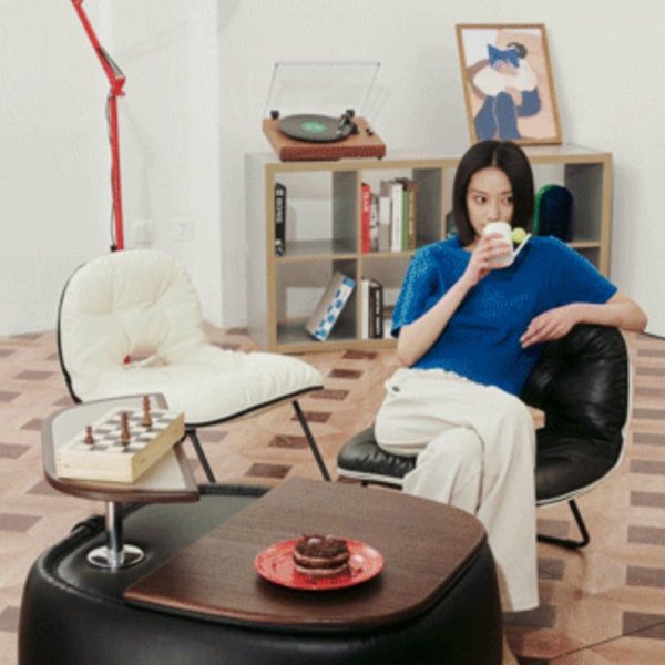 Contemporary Nordic Curved Leather Upholstered Portable Folding Accent Chair Backrest For Living Room - Image 16