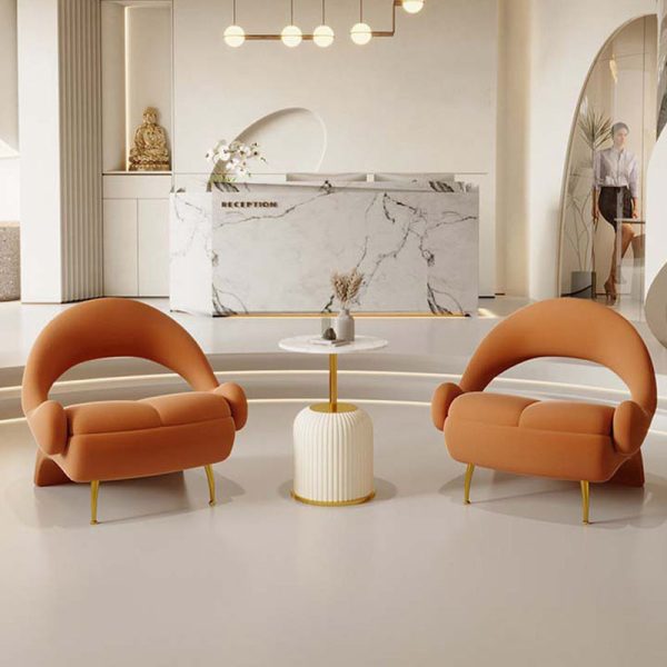 Contemporary Nordic Curved Velvet Upholstered Iron Accent Chair Open Back For Living Room - Image 15