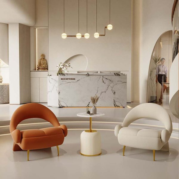 Contemporary Nordic Curved Velvet Upholstered Iron Accent Chair Open Back For Living Room - Image 17