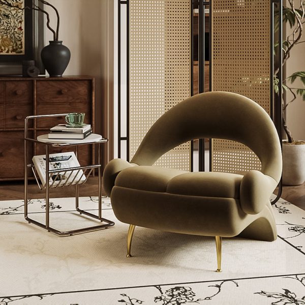 Contemporary Nordic Curved Velvet Upholstered Iron Accent Chair Open Back For Living Room - Image 12