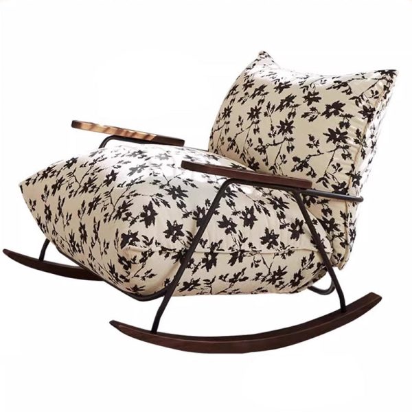 Contemporary Nordic Printed Fabric Upholstered Iron Frame Recliner Accent Chair Armrest For Living Room - Image 15