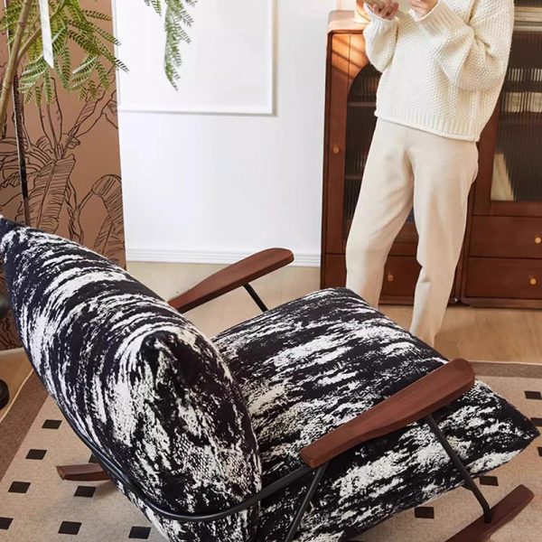 Contemporary Nordic Printed Fabric Upholstered Iron Frame Recliner Accent Chair Armrest For Living Room - Image 8