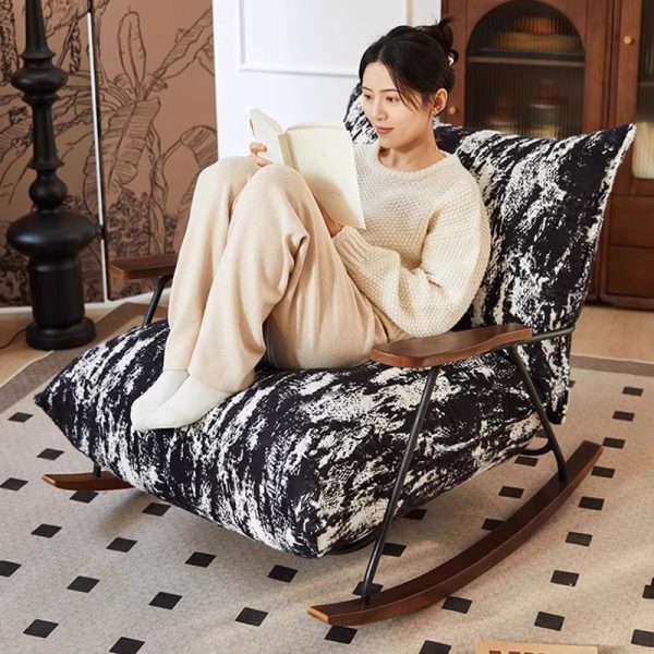 Contemporary Nordic Printed Fabric Upholstered Iron Frame Recliner Accent Chair Armrest For Living Room - Image 12