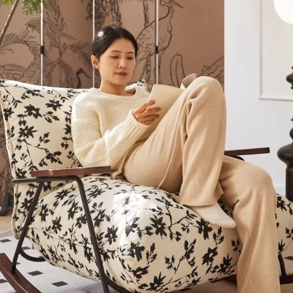 Contemporary Nordic Printed Fabric Upholstered Iron Frame Recliner Accent Chair Armrest For Living Room - Image 7