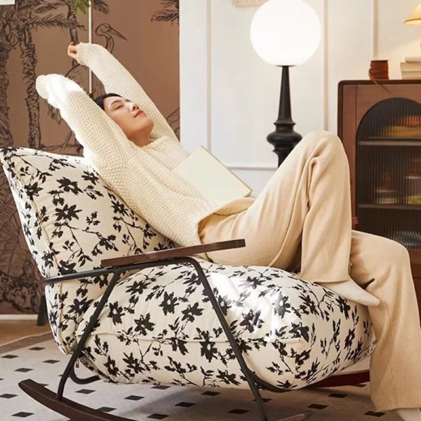 Contemporary Nordic Printed Fabric Upholstered Iron Frame Recliner Accent Chair Armrest For Living Room - Image 14
