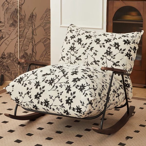 Contemporary Nordic Printed Fabric Upholstered Iron Frame Recliner Accent Chair Armrest For Living Room