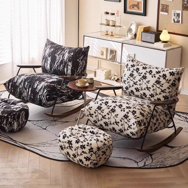 Contemporary Nordic Printed Fabric Upholstered Iron Frame Recliner Accent Chair Armrest For Living Room - Image 2