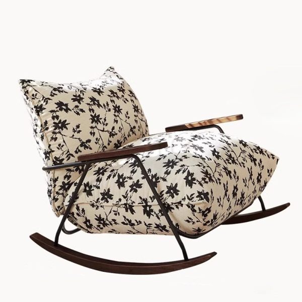 Contemporary Nordic Printed Fabric Upholstered Iron Frame Recliner Accent Chair Armrest For Living Room - Image 16