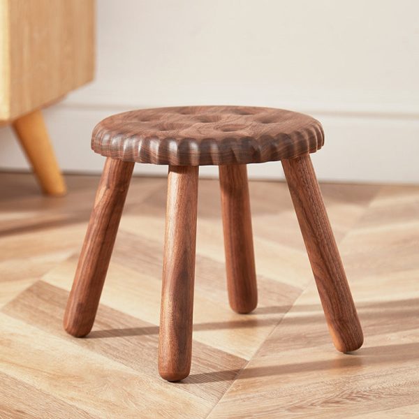 Contemporary Creative Biscuit Round Solid Wood Low Stool Footstool For Living Room - Image 16