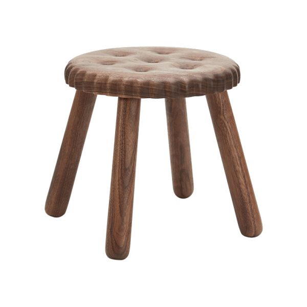 Contemporary Creative Biscuit Round Solid Wood Low Stool Footstool For Living Room - Image 18