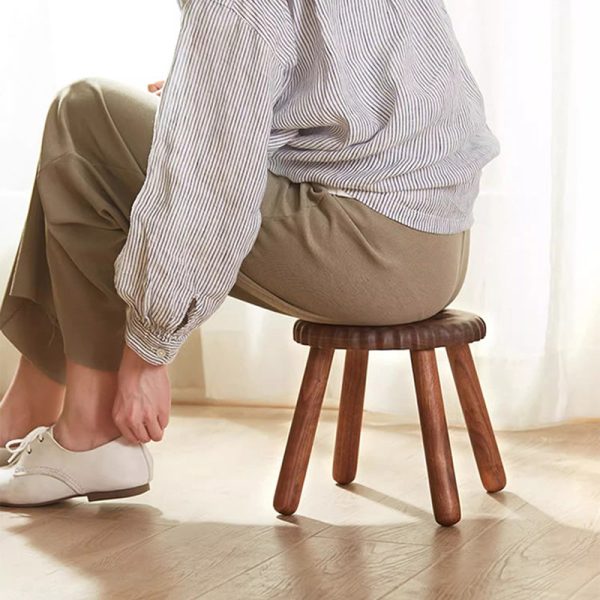 Contemporary Creative Biscuit Round Solid Wood Low Stool Footstool For Living Room - Image 12