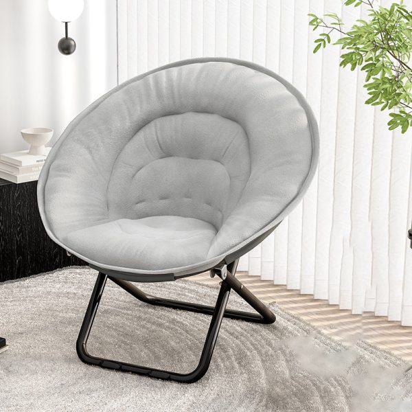 Contemporary Nordic Round Velvet X-Shaped Carbon Steel Frame Foldable Recliner Backrest For Living Room - Image 9