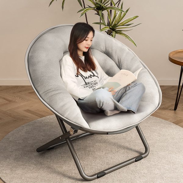 Contemporary Nordic Round Velvet X-Shaped Carbon Steel Frame Foldable Recliner Backrest For Living Room - Image 11