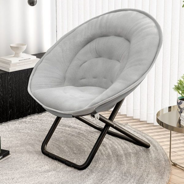 Contemporary Nordic Round Velvet X-Shaped Carbon Steel Frame Foldable Recliner Backrest For Living Room