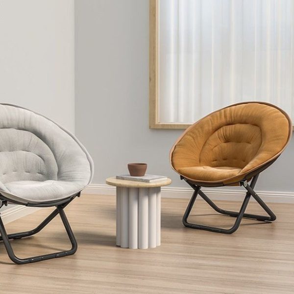 Contemporary Nordic Round Velvet X-Shaped Carbon Steel Frame Foldable Recliner Backrest For Living Room - Image 12