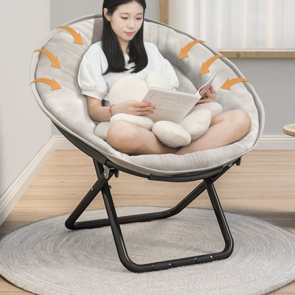 Contemporary Nordic Round Velvet X-Shaped Carbon Steel Frame Foldable Recliner Backrest For Living Room - Image 7