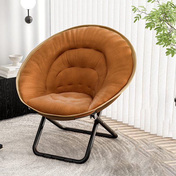 Contemporary Nordic Round Velvet X-Shaped Carbon Steel Frame Foldable Recliner Backrest For Living Room - Image 2